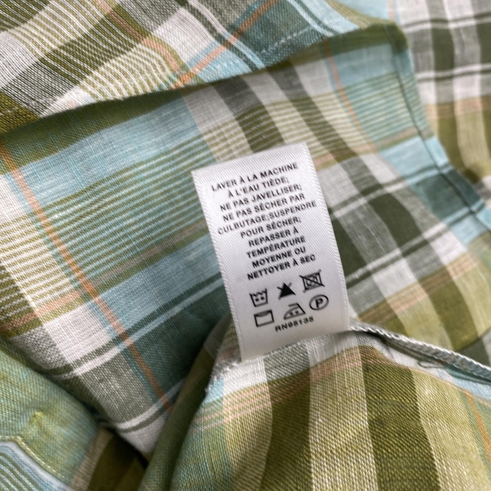 Lafayette 148 Shirt Womens Medium Green Plaid Linen 3/4 Sleeve New York Tunic - Picture 8 of 9